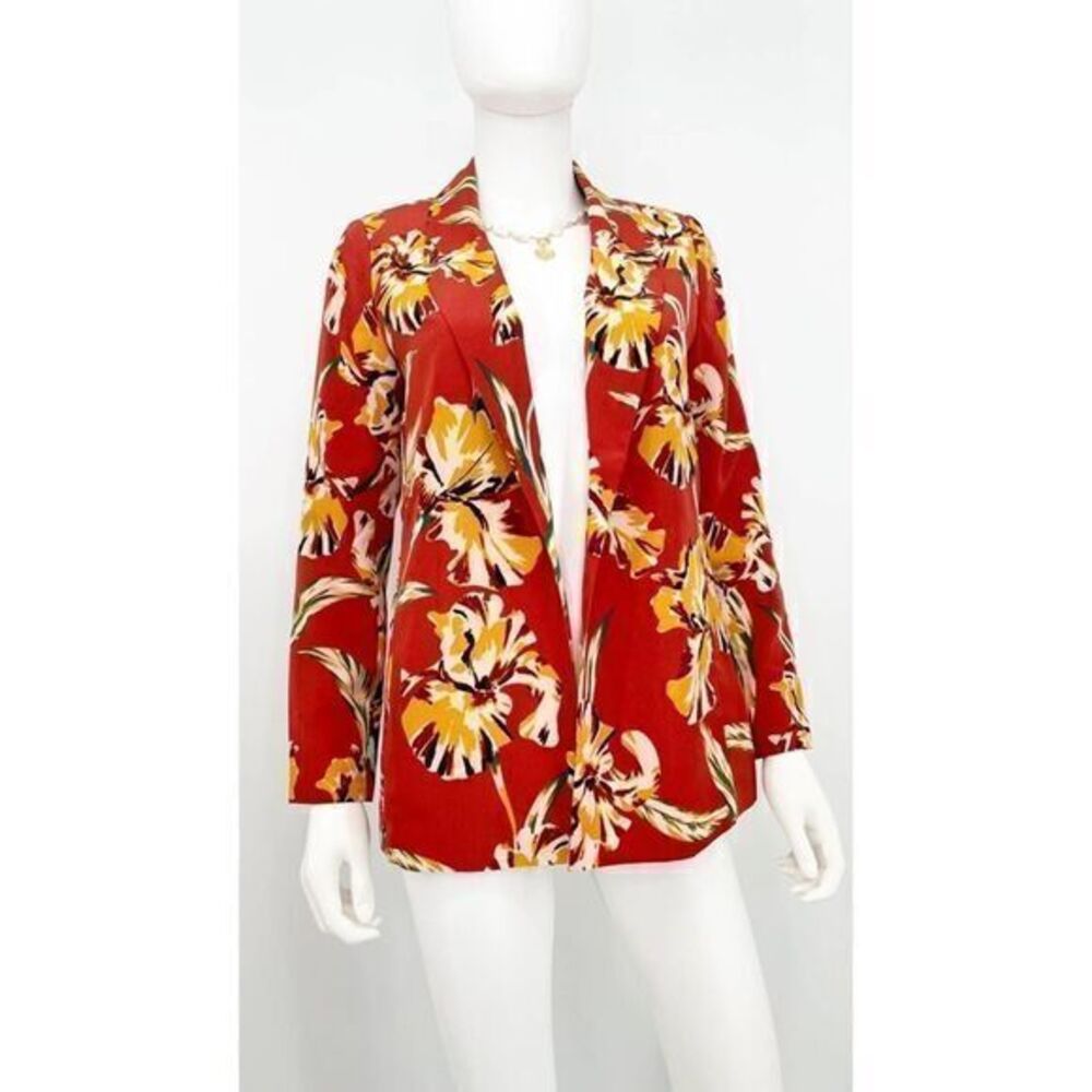 ANTHROPOLOGIE Daniel Rainn Red Floral Open Blazer XSMALL